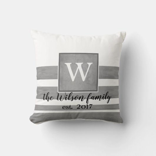 モノグラカスタムム枕セピアと白ストライプ色 クッション (正面)