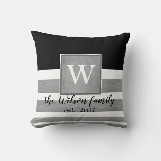 モノグラカスタムム枕セピアと白ストライプ色 クッション (正面)