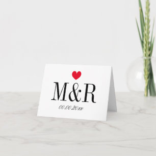 モノグラカスタムム結婚の赤いハート付きノートカード ノートカード