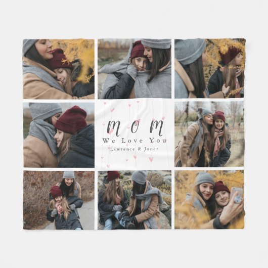 モノグラカスタムム8フォトコラージュマザーファミリーギフト フリースブランケット (正面(横))