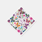モノグラカラフルム蝶と花のパターン スタンダードカクテルナプキン (角)
