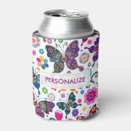 モノグラカラフルム蝶と花のパターン 缶クーラー