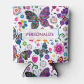 モノグラカラフルム蝶と花のパターン 缶クーラー (正面)