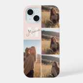 モノグラガーリーム写エレガント真赤面ピンク iPhone 15ケース (裏面)