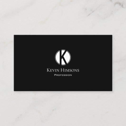 モノグラクラシックムとロゴ付きプレーン黒スタイリッシュ 名刺 (正面)