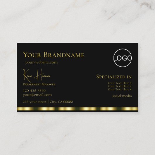 モノグラクラシックムとロゴ付きプレーン黒金ゴールド 名刺 (裏面)