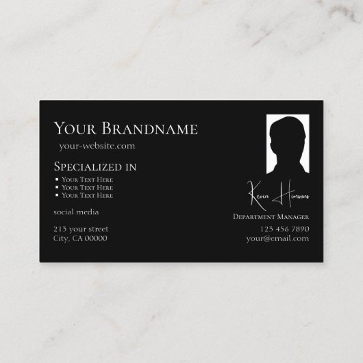 モノグラクラシックムと写真の付いたプレーン黒モダン 名刺 (裏面)