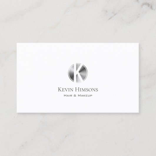 モノグラクラシックムと写真を持つ無地の白い銀 名刺 (正面)