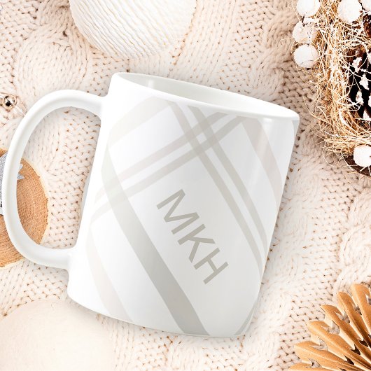 モノグラクラシックムエレガントミニマルホワイトプレイド名 コーヒーマグカップ