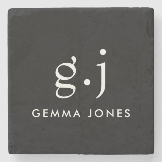 モノグラクラシックムエレガントミニマル白黒 ストーンコースター (正面)