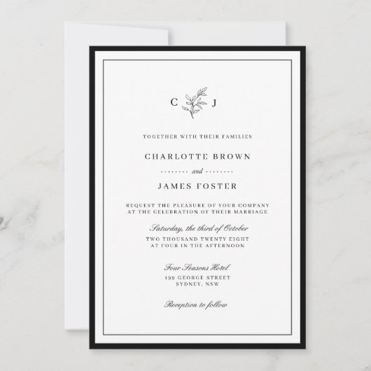 モノグラクラシックムエレガントリーフ結婚式招待状 招待状 (正面)