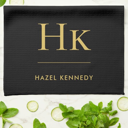 モノグラクラシックムシンプルエレガント金ゴールド キッチンタオル