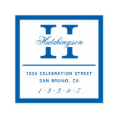 モノグラクラシックムタイポグラフィ |青い差出人住所 セルフインキングスタンプ (デザイン)