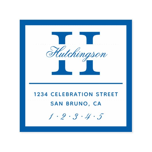 モノグラクラシックムタイポグラフィ |青い差出人住所 セルフインキングスタンプ (デザイン)