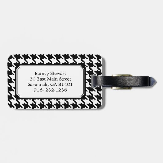 モノグラクラシックム付きの白黒千鳥格子のと黒 ラゲッジタグ (裏面横)
