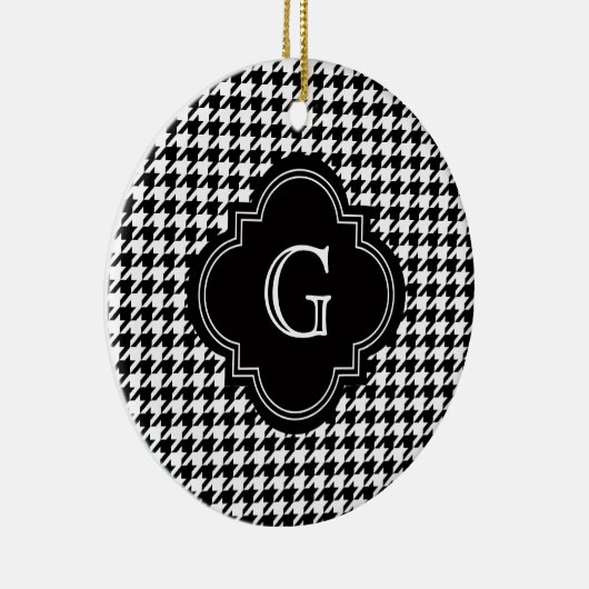 モノグラクラシックム付き千鳥格子の白黒 セラミックオーナメント (右)