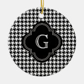 モノグラクラシックム付き千鳥格子の白黒 セラミックオーナメント (正面)