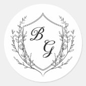 モノグラクラシックム結婚の紋章の白黒 ラウンドシール (正面)