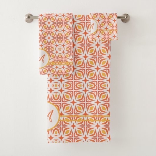 モノグラグランジム |赤エレガントとオレンジのパターン バスタオルセット (インサイチュ)