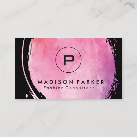 モノグラコンテンポラリームでブラッシングされたシックな水彩画 名刺 (正面)