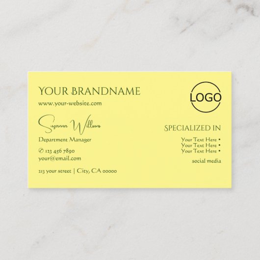 モノグラシンプルムとロゴ付き無地ライトイエロー 名刺 (裏面)