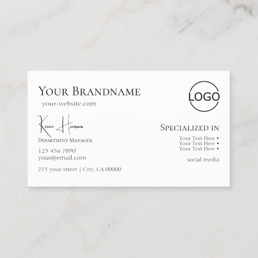 モノグラシンプルムとロゴ付き白黒プレーン 名刺 (裏面)