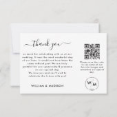 モノグラシンプルムとQRコードを備えた結婚のスクリプト サンキューカード (裏面)