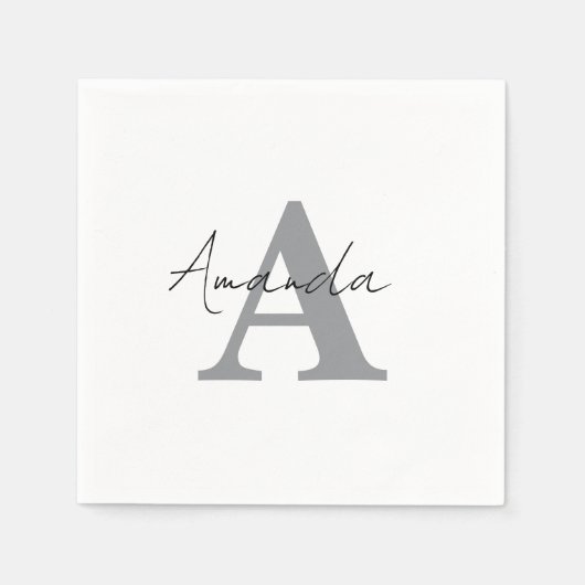 モノグラシンプルムエレガントグミニマルレイ白黒 スタンダードカクテルナプキン (正面)