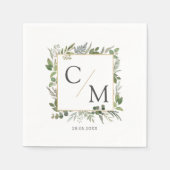 モノグラシンプルムエレガントユーカリ スタンダードカクテルナプキン (正面)