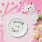 モノグラシンプルムエレガントユーカリ ペーパープレート (パーティー)