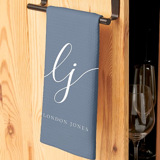 モノグラシンプルムエレガント書道海軍台本 キッチンタオル