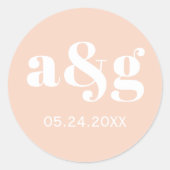 モノグラシンプルムエレガント・ピーチ結婚・ピンク ラウンドシール (正面)
