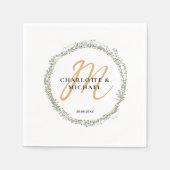 モノグラシンプルムエレガント・ユーカリ結婚の スタンダードカクテルナプキン (正面)