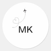 モノグラシンプルムミニマル追加文字旅行飛行機写真 ラウンドシール (正面)