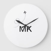 モノグラシンプルムミニマル追加文字旅行飛行機写真 ラージ壁時計 (正面)