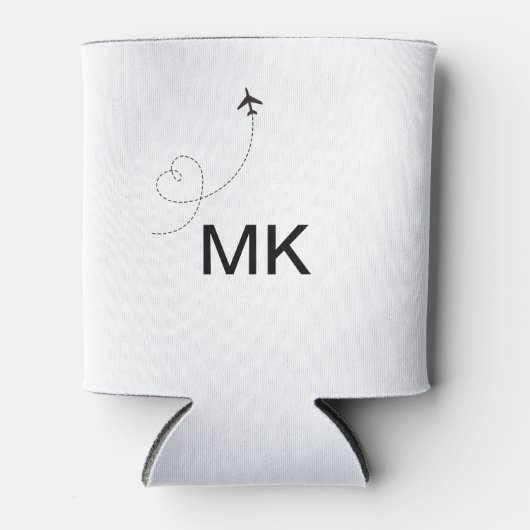 モノグラシンプルムミニマル追加文字旅行飛行機写真 缶クーラー (正面)