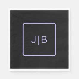 モノグラシンプルムモダンブラック及びラベンダー スタンダードランチョンナプキン