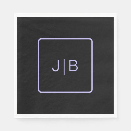 モノグラシンプルムモダンブラック及びラベンダー スタンダードランチョンナプキン (正面)