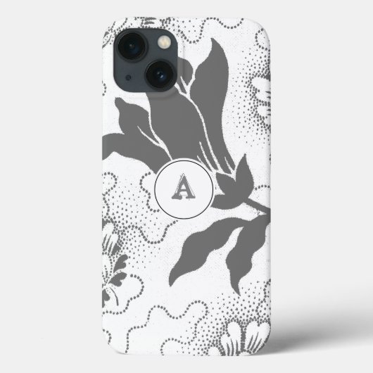 モノグラシンプルム付きフローラグレー白色プリント Case-Mate iPhoneケース (裏面)