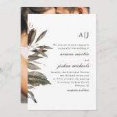 モノグラシンプルム写真付き植物花束 招待状 (正面/裏面)