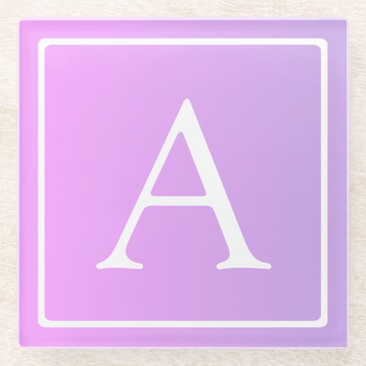 モノグラシンプルム |淡いピンク/紫グラデーション ガラスコースター (正面)