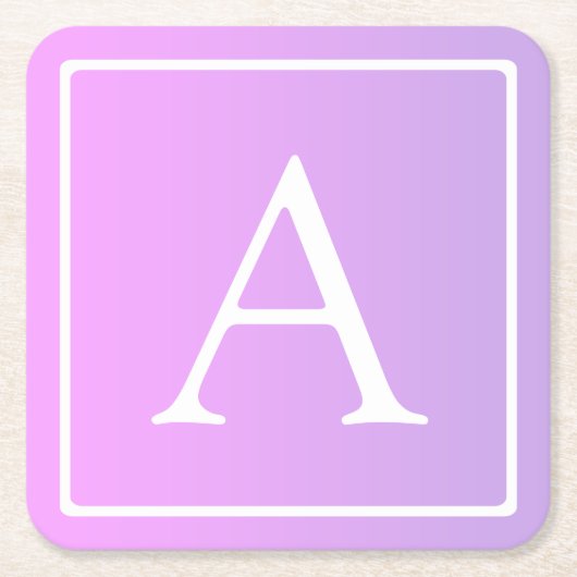 モノグラシンプルム |淡いピンク/紫グラデーション スクエアペーパーコースター (正面)