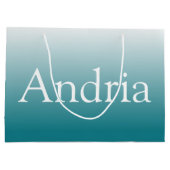 モノグラシンプルム |編集可能な青の緑グラデーション ラージペーパーバッグ (裏面)