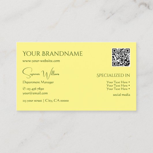 モノグラシンプルムQRコード付き平淡イエロー 名刺 (裏面)
