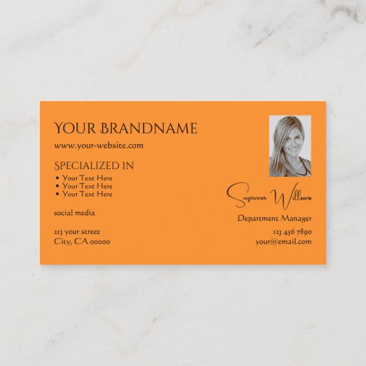 モノグラスタイリッシュムとフォトシック付きプレーンオレンジ 名刺 (裏面)