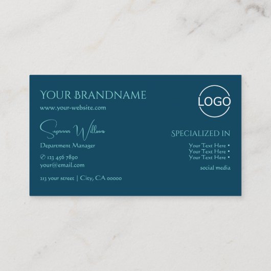 モノグラスタイリッシュムとロゴ付きプレーン海ブルー 名刺 (裏面)