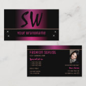 モノグラスタイリッシュムと写モダン真を持つピンクの黒 名刺 (正面/裏面)