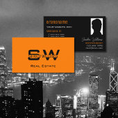 モノグラスタイリッシュムと写真とプレーンなオレンジ色の黒 名刺