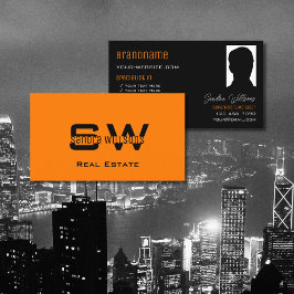 モノグラスタイリッシュムと写真とプレーンなオレンジ色の黒 名刺