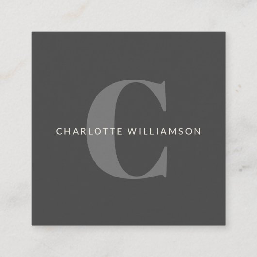 モノグラスタイリッシュムエレガントプロフェッショナルブラックグレー スクエア名刺 (正面)